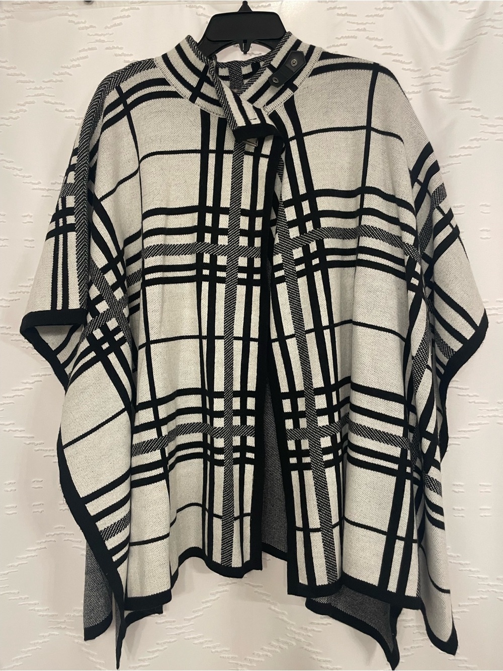 Chico's Black and White Plaid Poncho Sweater